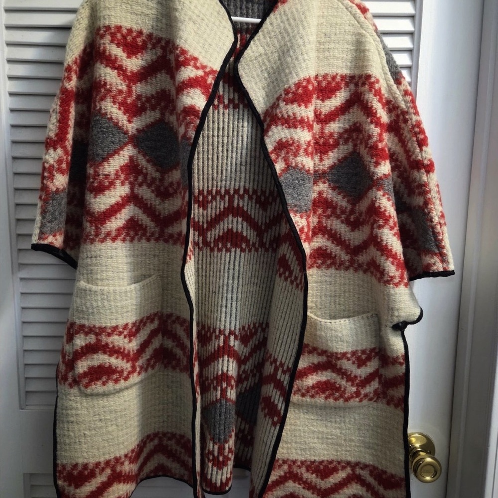 Zara Cream and Red Patterned Women's Cape Size M